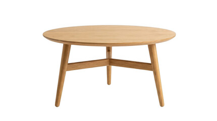 Fototapeta premium A light brown wooden round table with four legs isolated on transparent background