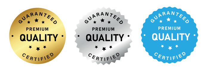 Fototapeta premium Premium Quality Guaranteed Certified Badge Set Gold Silver Blue Vector Labels