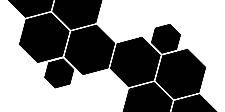Black hexagon photo collage template. Honeycomb layout design element, blank frames for photo collection, overlay, montage, clipping, layer mask. Vector illustration.