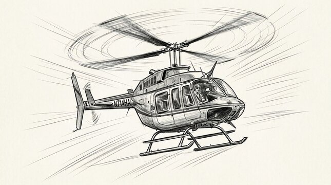 Pencil sketch of a helicopter in flight