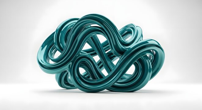 Abstract Teal Metallic Twisted Knot Sculpture Rendered in High Resolution Minimalist Style for Modern Interior Design Concept