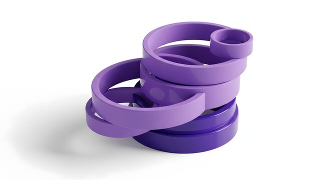 Stack of vibrant purple 3D torus rings creating a modern abstract architectural sculpture composition
