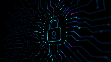 Cyber security concept, cybersecurity, secure access to user's personal information for lock and security system neon line of cyber security icon on virtual screen wave light © JOJO.FN&CO.COM