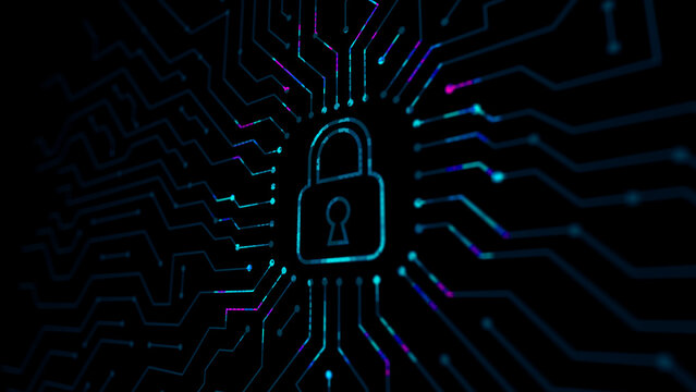 Cyber security concept, cybersecurity, secure access to user's personal information for lock and security system neon line of cyber security icon on virtual screen wave light