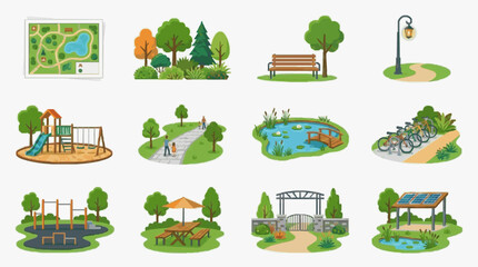 Naklejka premium Childrens Playground Scenes with Nature Elements.