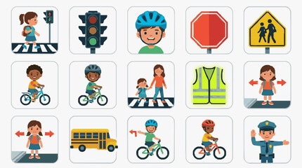 Fototapeta premium Children Traffic Safety Education Icons.