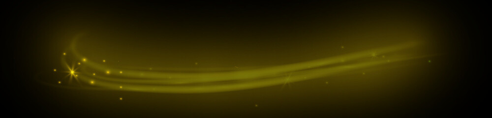 Golden glowing light trail with magical sparkles on dark background © oleksandr