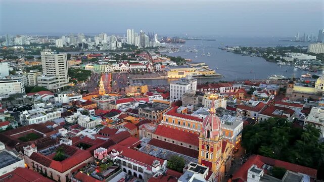 Aerial view of Cartagena, a port city on Colombia&rsquo;s Caribbean coast. By the sea is the walled Old Town, founded in the 16th century