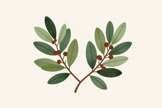 A bunch of leaves and berries on a beige background