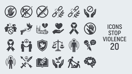 Fototapeta premium Stop Violence Icons Set - vector symbols for safety, protection, justice, and awareness to support violence prevention campaigns