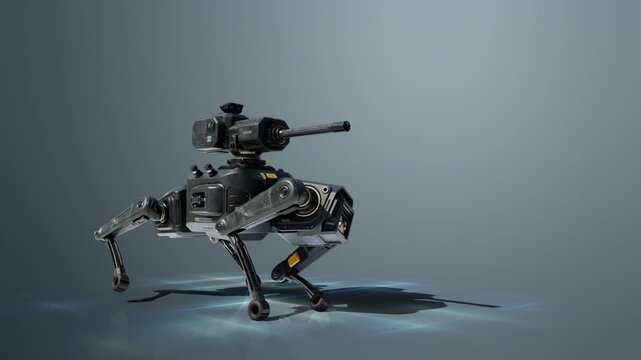 Armed quadruped robot dancing playfully