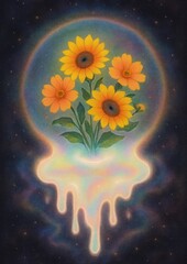 Fototapeta premium Vibrant cosmic floral art.