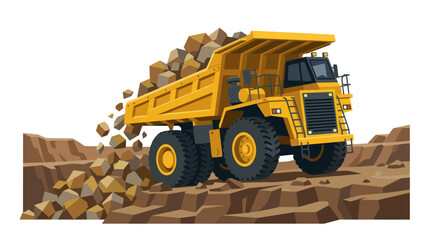Yellow Mining Dump Truck Unloading Rocks Vector Illustration © Arus LMH