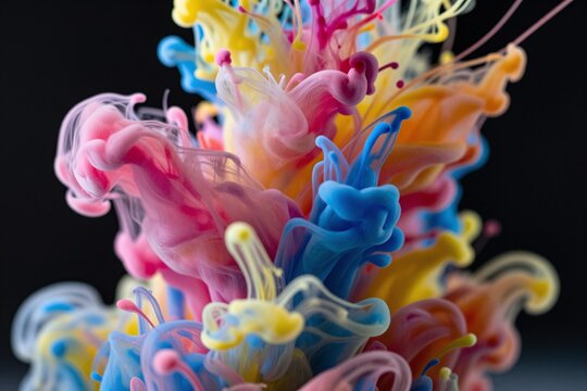 A bunch of colorful paint splashes on a black background