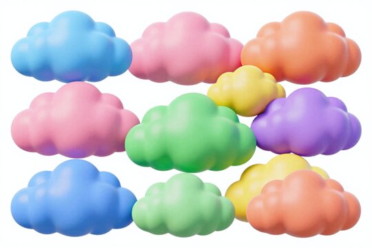 A bunch of colorful paper clouds floating in the air