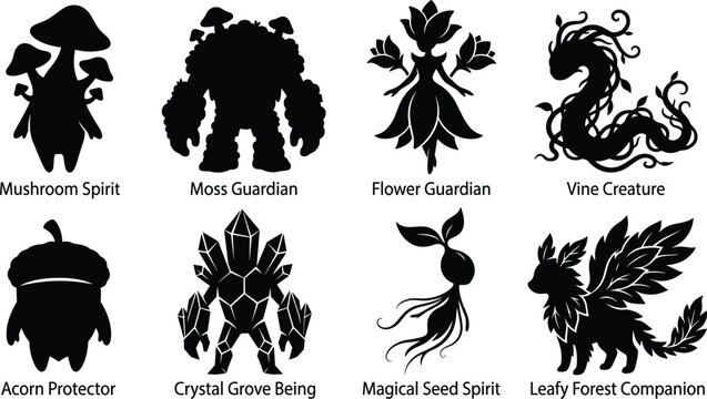 Forest Fantasy Creature Silhouette Vector Bundle with Nature Spirits and Magical Beings Collection