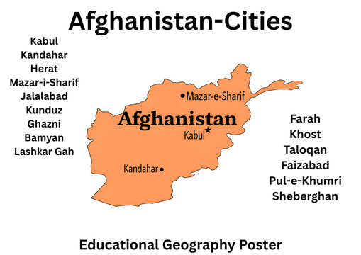 Afghanistan Cities Map with Major Urban Locations Educational Geography Illustration