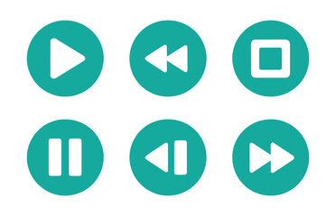 Fototapeta premium Turquoise media player interface button set featuring round icons for digital mobile application.