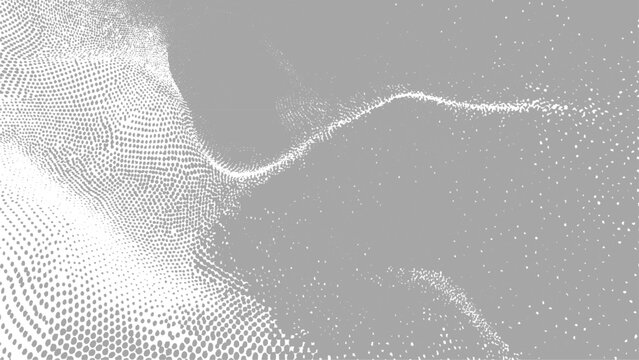 Abstract grey and white halftone texture background with digital wave pattern and stipple gradient particles