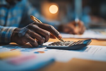 Fototapeta premium Businessman calculating and analyzing financial data at office desk