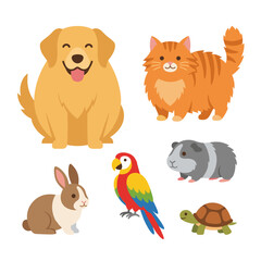 Obraz premium Set of cute cartoon pets vector illustration