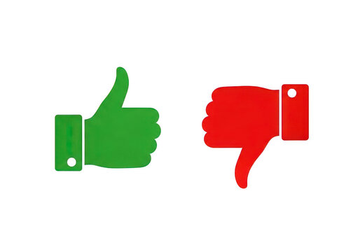 Upvote and downvote thumbs icons representing approval and disapproval isolated on transparent background