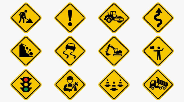 Construction Road Safety Warning Signs.