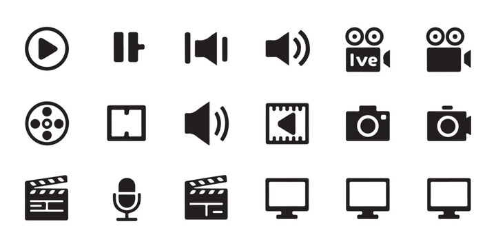 Media player control vector icons set. multimedia play pause fast forward buttons symbol collection.