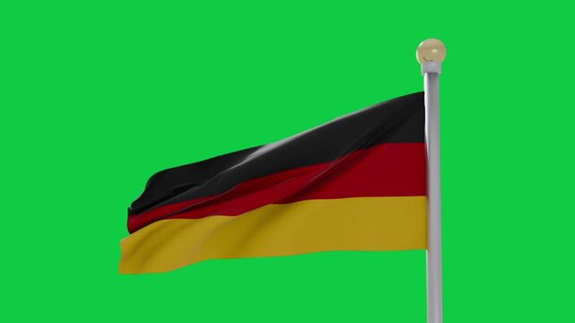 German flag waving, gust starting waves from hoist to fly, folding, settling on transparent canvas