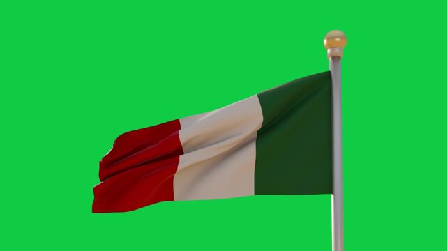 Tricolor flag's billowing after gentle gust, waves rippling inward for design on transparent bg