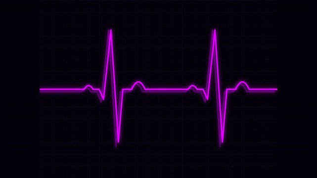 heartbeat flatline electrocardiogram double magenta science laboratory wave loop animation for futuristic cardiology system 4k