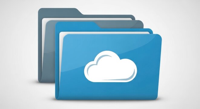 Blue cloud storage folder icon with stack of folders