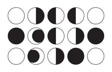 Set of various black moon phases icons and outline circles isolated on transparent background. © StockDesign