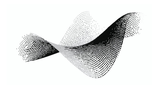 Abstract black and white dotted wave form design with flowing curves and dynamic motion art for digital and creative use