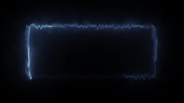 Energetic glowing neon rectangle frame with digital sound wave motion.