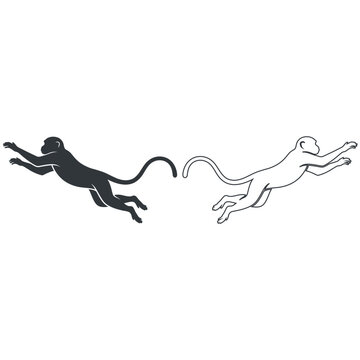 Two jumping monkey silhouettes rendered in flat black and white line art on white background
