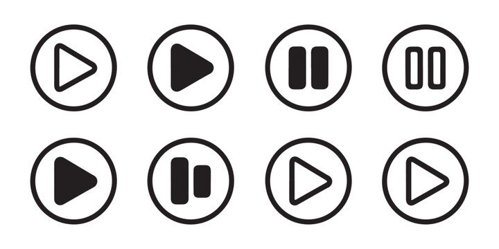 Vector set of media player interface icons with play pause and abstract geometric button shapes design.