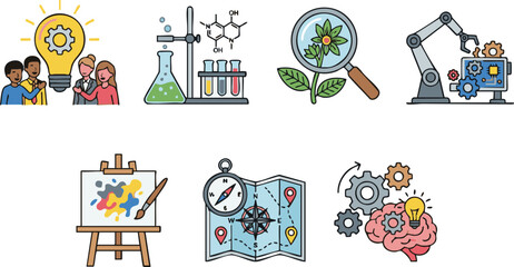 Vector school supplies and classroom stationery collection icon set with backpack math blackboard and rulers © Raju
