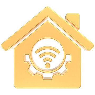 Gold 3D smart home wifi icon