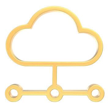 Golden 3D cloud network icon