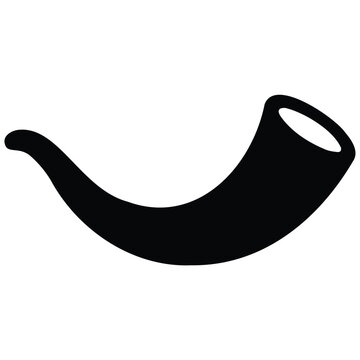Ram horn shofar trumpet isolated black silhouette vector illustration for jewish holiday.