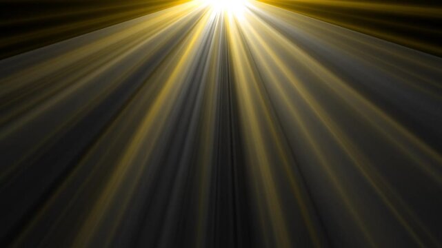 Seamless looping warm golden sunbeams dancing through ambient dust particles on a dark background creating a beautiful dramatic cinematic volumetric light ray overlay element.