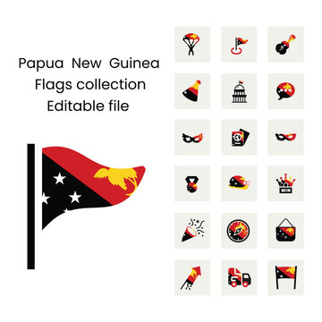 Papua  New  Guinea flag icons in different styles