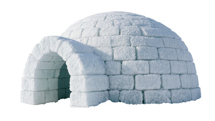 Isolated igloo made of ice blocks, traditional dome-shaped snow house for arctic dwelling © Saoirse