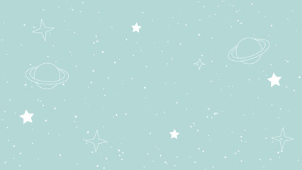 Soft pastel sky, stars, and planets float gently. White celestial shapes drift through the quiet expanse. Faint sparkles add dreamy texture to the scene © rochmuch