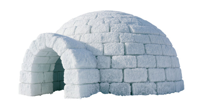 Isolated igloo made of ice blocks, traditional dome-shaped snow house for arctic dwelling