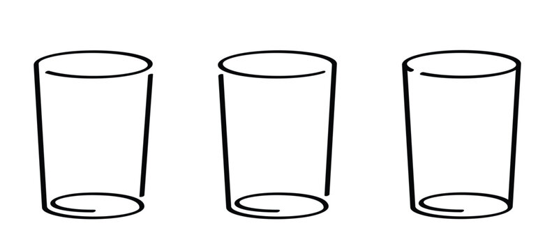 Water glass, drinking glass. Glasses water cup or glass of water. Empty glasses. For clean water drink. Summer drank. Line pattern. Full and empty cup.