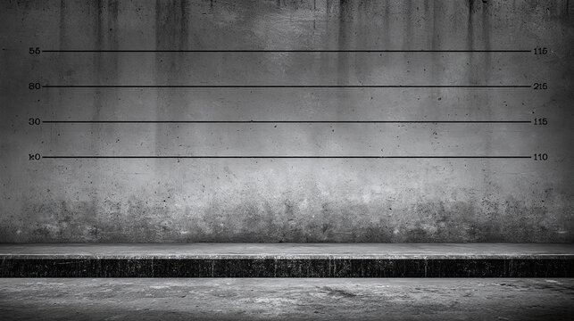 Grungy Concrete Wall with Height Measure Lines for Mugshot Background