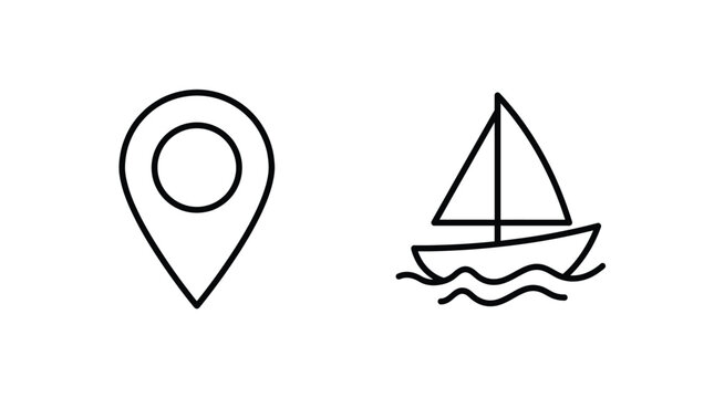 Sailing boat and map pin icon set Vector