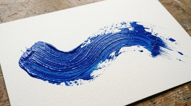 Vibrant blue paint swirl on white paper